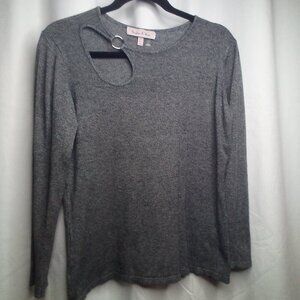 Harlow & Rose Shirt Blouse XL Long Sleeve Cutout Gray